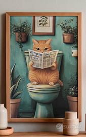 Poster su TELA Gatto simpatico sul WC 30X40