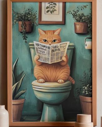 Poster su TELA Gatto simpatico sul WC 30X40