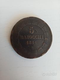 Moneta 5 Baiocchi 1851 B Bologna 