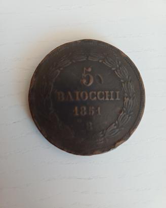 Moneta 5 Baiocchi 1851 B Bologna 