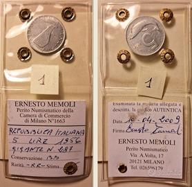 5 lire 1956 - RR - BB PERIZIATE - GIGANTE N.287