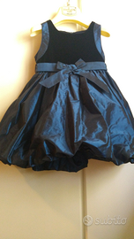 Abitino in raso e vellutino blu con cappellino