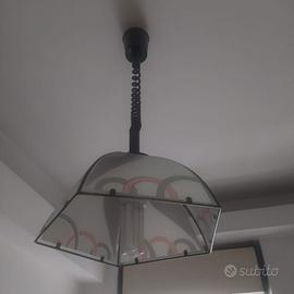Lampadario Saliscendi Vintage Anni 80 Vetro Fumé e