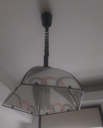 Lampadario Saliscendi Vintage Anni 80 Vetro Fumé e