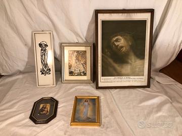 Lotto 7 Pezzi Arte Sacra Stampe Quadri Cornici