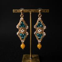 Orecchini Vintage boho cristallo pietre ambra