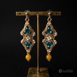 Orecchini Vintage boho cristallo pietre ambra