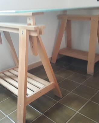 Scrivania in vetro  con supporto di cavalletti
