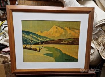 Artioli   "paesaggio montagne innevate " olio cart