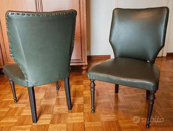 Coppia di sedie vintage in ecopelle verde bosco 