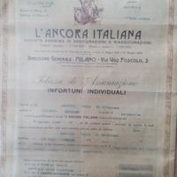 Certificato assicurativo anni 30 ANCORA ITALIANA