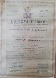 Certificato assicurativo anni 30 ANCORA ITALIANA