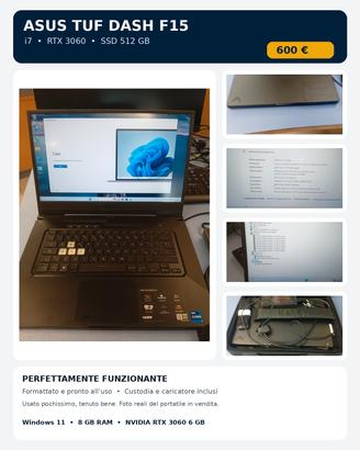 PC portatile i7 rtx 3060 SSD 512 GB
