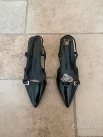 🖤Singback a punta in vernice nera con fibbia