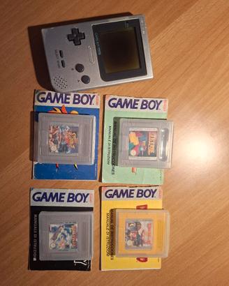 Game Boy Pocket Silver + 4 Giochi e istruzioni 