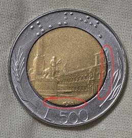 moneta rara 500 lire con errore di conio 