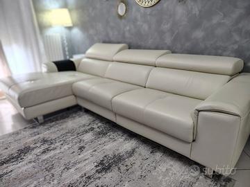 divano vera pelle con chaise longue e relax elett