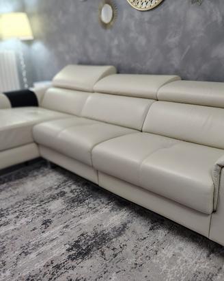 divano vera pelle con chaise longue e relax elett