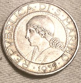 Repubblica di S.Marino -5 Lire 1935- Argento - BB