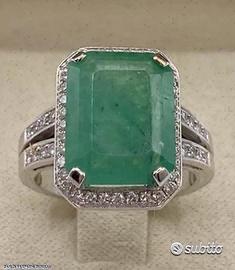 ANELLO CERTIFICATO ORO 18kt DIAMANTI SMERALDO 5,92