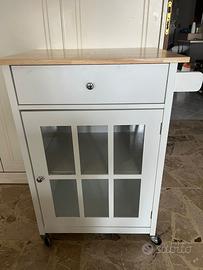 Carrello cucina in legno e vetro