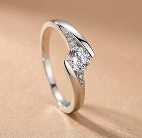 Anello Argento 925 placcatura Oro Bianco e  Zircon
