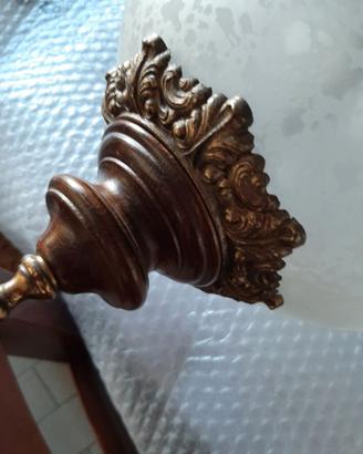 Lampadario a sospensione,  in legno e vetro