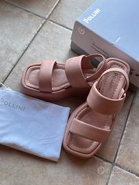 Scarpe Zeppa sandali rosa beige nude pelle n 35