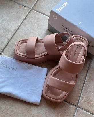 Scarpe Zeppa sandali rosa beige nude pelle n 35