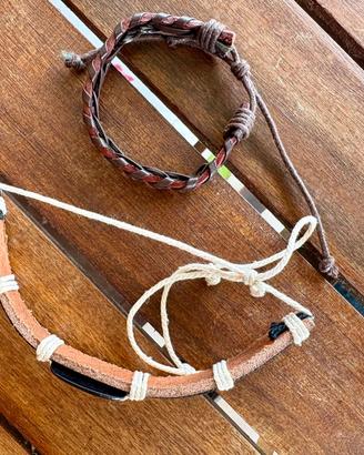 Coppia di bracciali artigianali marrone e nero