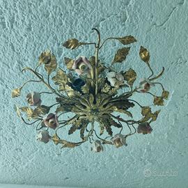 Plafoniera  da soffitta  6 luci  ferro battuto  