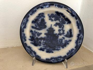 Davenport@ piatto ceramica Flow Blue del XIX sec