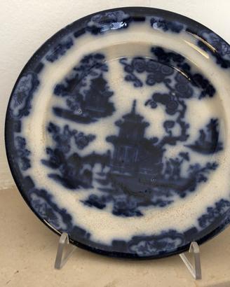 Davenport@ piatto ceramica Flow Blue del XIX sec