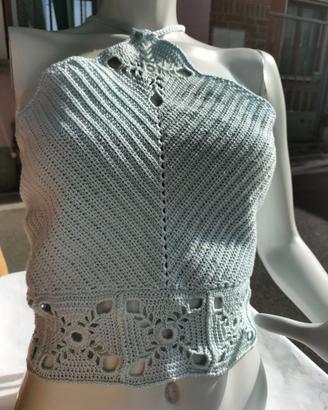 Top regolabile mare uncinetto cotone color polvere