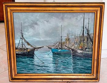 Quadro con Barche dipinto a mano, colori a olio.