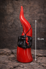 corno portafortuna napoletano rosso con maschera