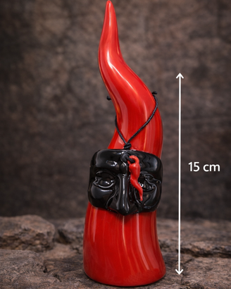 corno portafortuna napoletano rosso con maschera