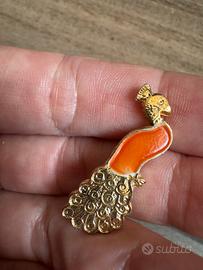 Spilla vintage metallo e smalto pavone