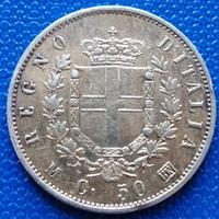 REGNO V.E.II 50 CENT.1863 MI,RARA,AG 835/2,42 GR