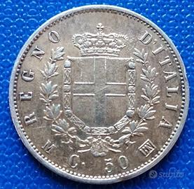 REGNO V.E.II 50 CENT.1863 MI,RARA,AG 835/2,42 GR