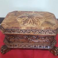 Scrigno legno antico Noce Ulivo Intarsi - Segreto