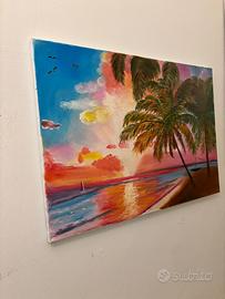 Quadro mare al tramonto dipinto a mano