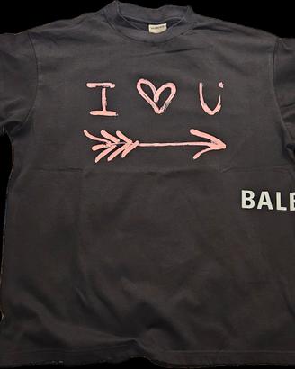 T-Shirt Unisex Size2 Balenciaga I Love U Black Tee