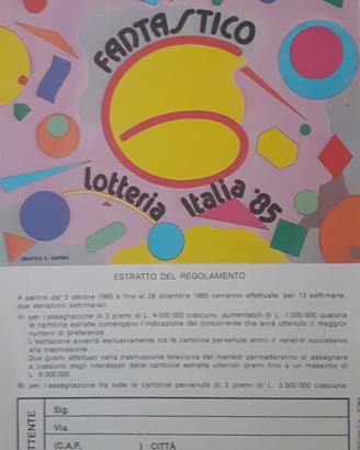 Cartolina abbinata alla lotteria Italia 1985
