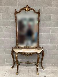 Console dorata '900 con marmo e specchio