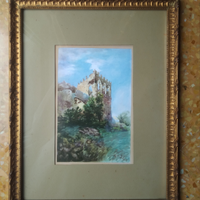 Stampa vintage antica Taormina cornice dorata