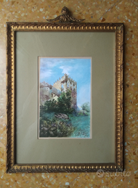 Stampa vintage antica Taormina cornice dorata