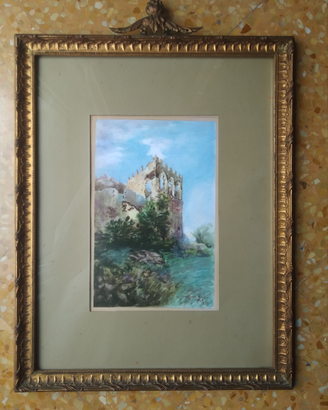 Stampa vintage antica Taormina cornice dorata