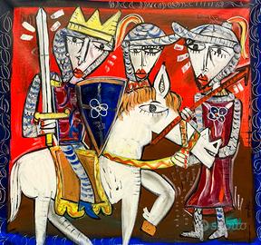 Quadro moderno stile medioevale soldato a cavallo