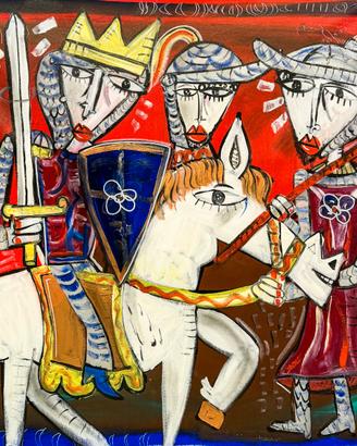 Quadro moderno stile medioevale soldato a cavallo